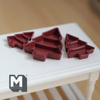 Miniature Christmas Tree Shaped Trays,  1:12 Scale Dollhouse Christmas Accessories Set of 3 (deep red) (metal) - G067
