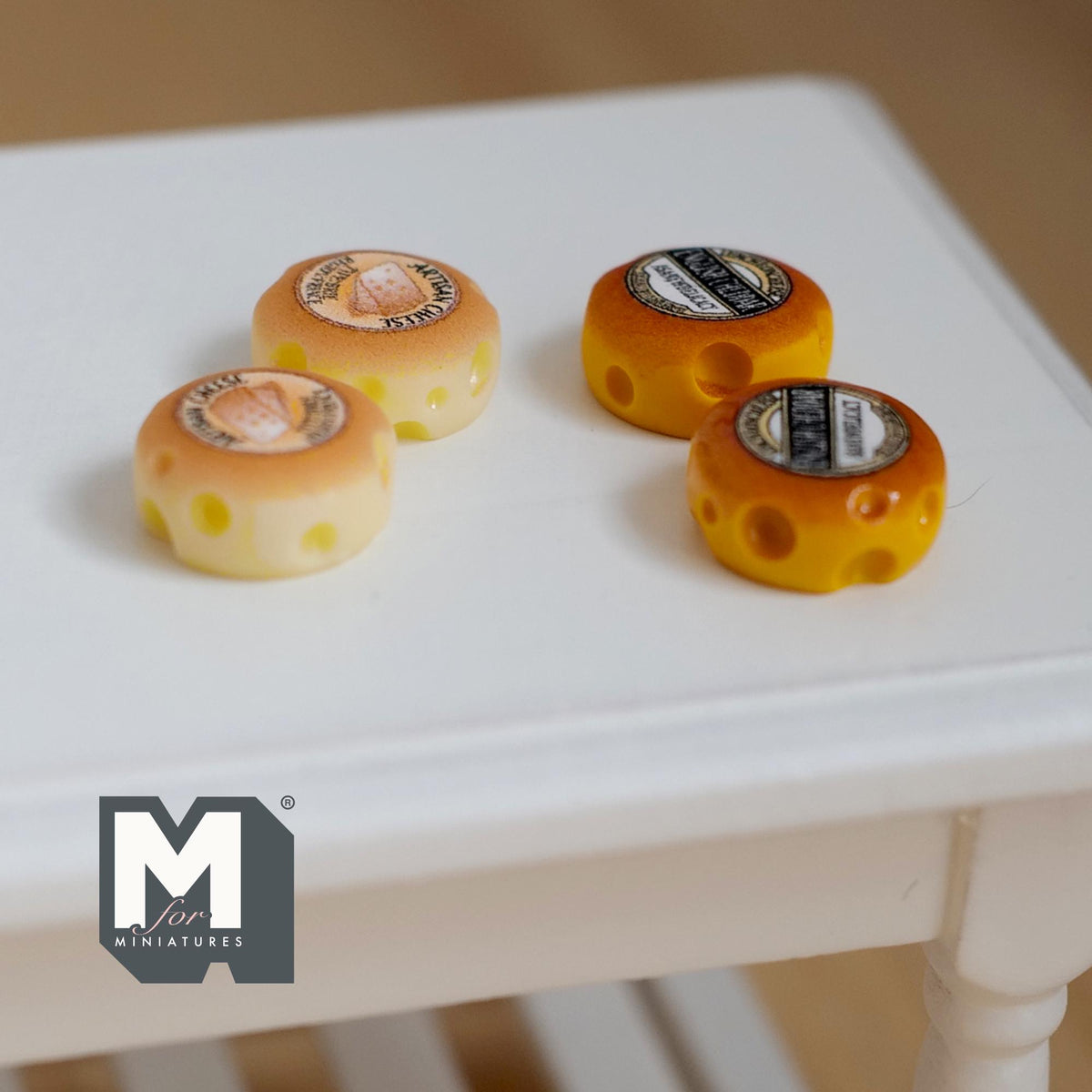 Miniature Round Cheese Set of 4 , 1:12 Scale Dollhouse Food Bakery Accessories 1/2 inch dia. - E062