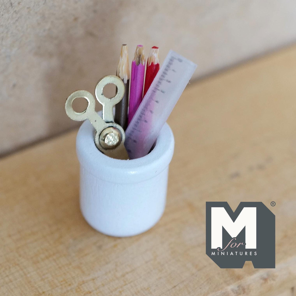 1:12 Scale Miniature Stationery Set, Dollhouse Desk Organizer with Pencils Scissors Ruler, 1 Inch Scale Office Supplies - C036