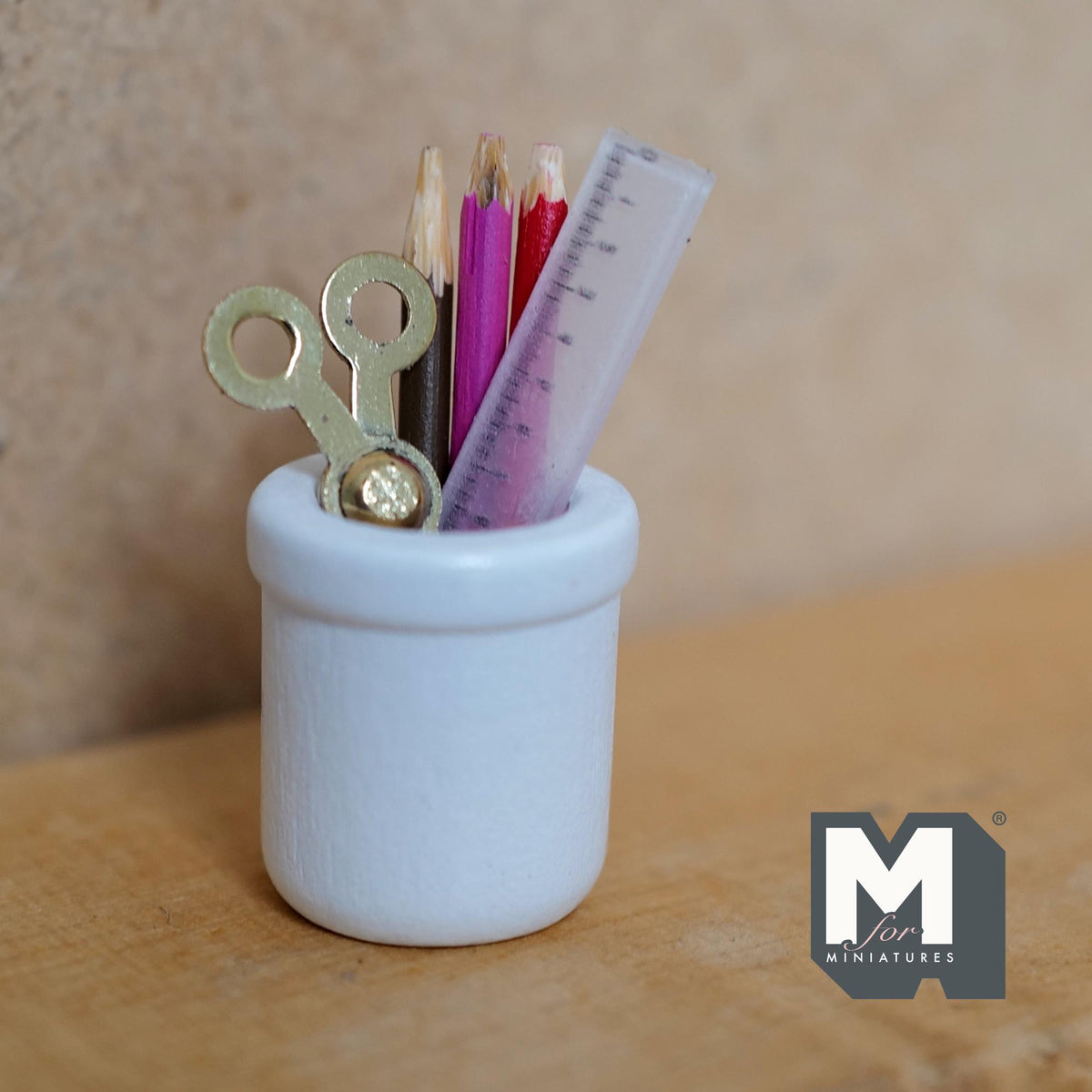 1:12 Scale Miniature Stationery Set, Dollhouse Desk Organizer with Pencils Scissors Ruler, 1 Inch Scale Office Supplies - C036