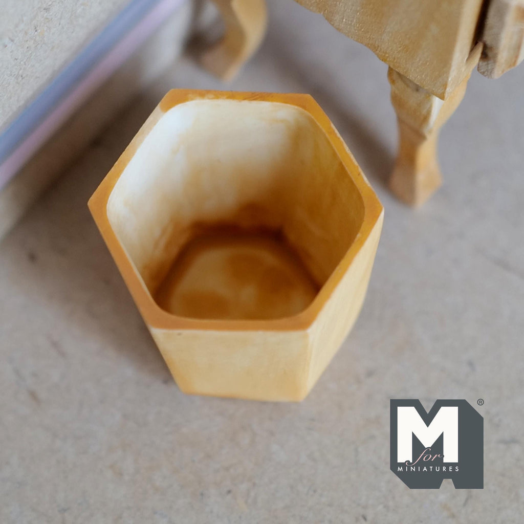 Miniature Weathered Hexagon Planter Pot 1:12 Scale Dollhouse Garden Large Size Geometric Tree Planter 1-1/4 inch tall (beige) - B074