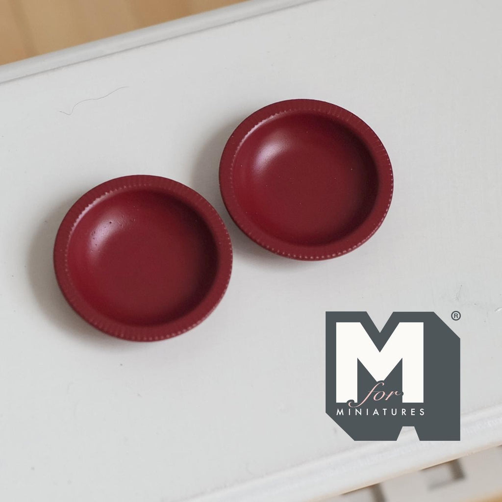 Miniature Soup Plates 1:12 Scale Dollhouse Tableware Serving Plates Set of 2 , 13/16 inch dia. (red) (metal) - A043