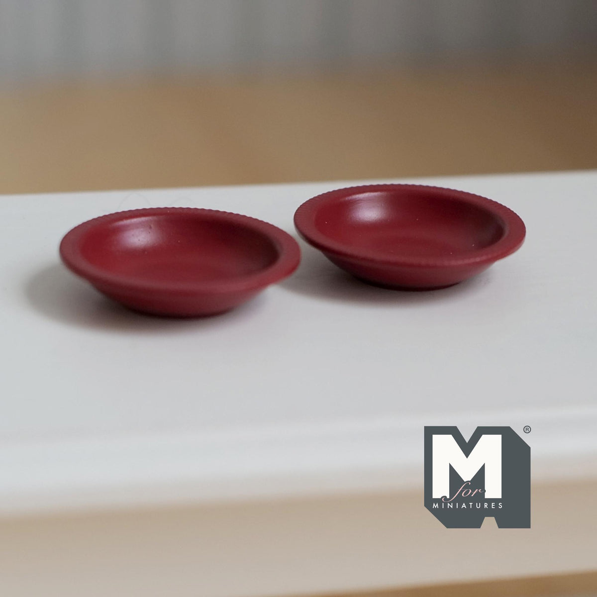 Miniature Soup Plates 1:12 Scale Dollhouse Tableware Serving Plates Set of 2 , 13/16 inch dia. (red) (metal) - A043