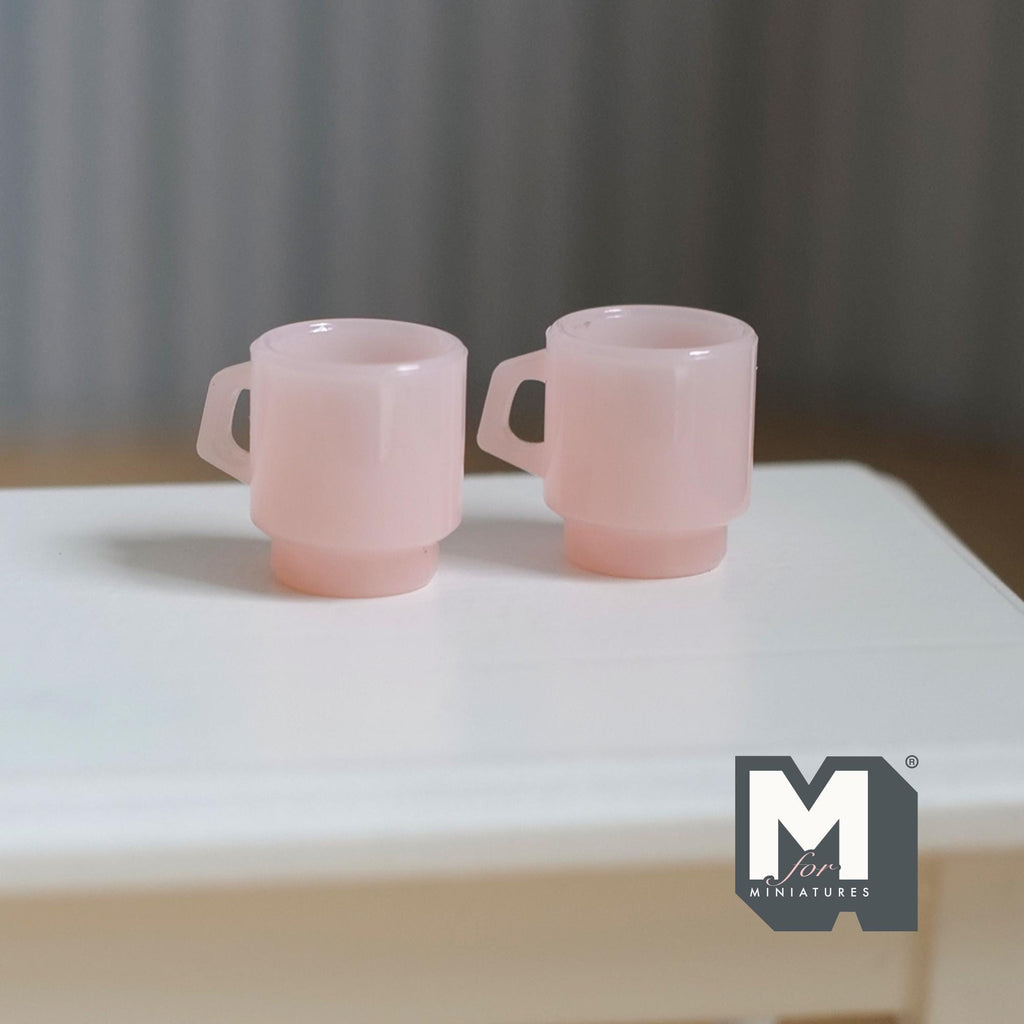 1:12 Scale Miniature Stacking Mugs White Retro Diner Coffee Cups Dollhouse Kitchen Accessories 9/16 inch tall (pink) (plastic) - A023