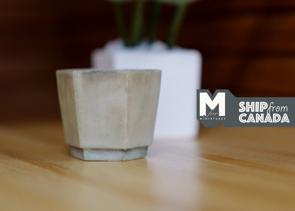 Miniature Weathered Hexagon Planter Pot 1:12 Scale Dollhouse Garden Large Size Geometric Tree Planter 1-1/4 inch tall (green) - B074