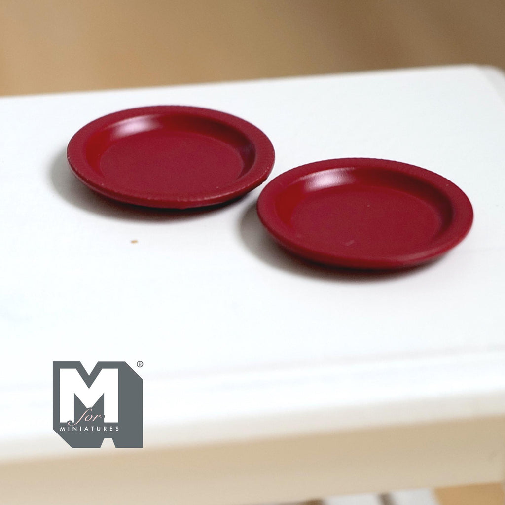 Miniature Dining Plates 1:12 Scale Dollhouse Tableware Serving Plates Set of 2 , 13/16 inch dia. (red) (metal)  - A043