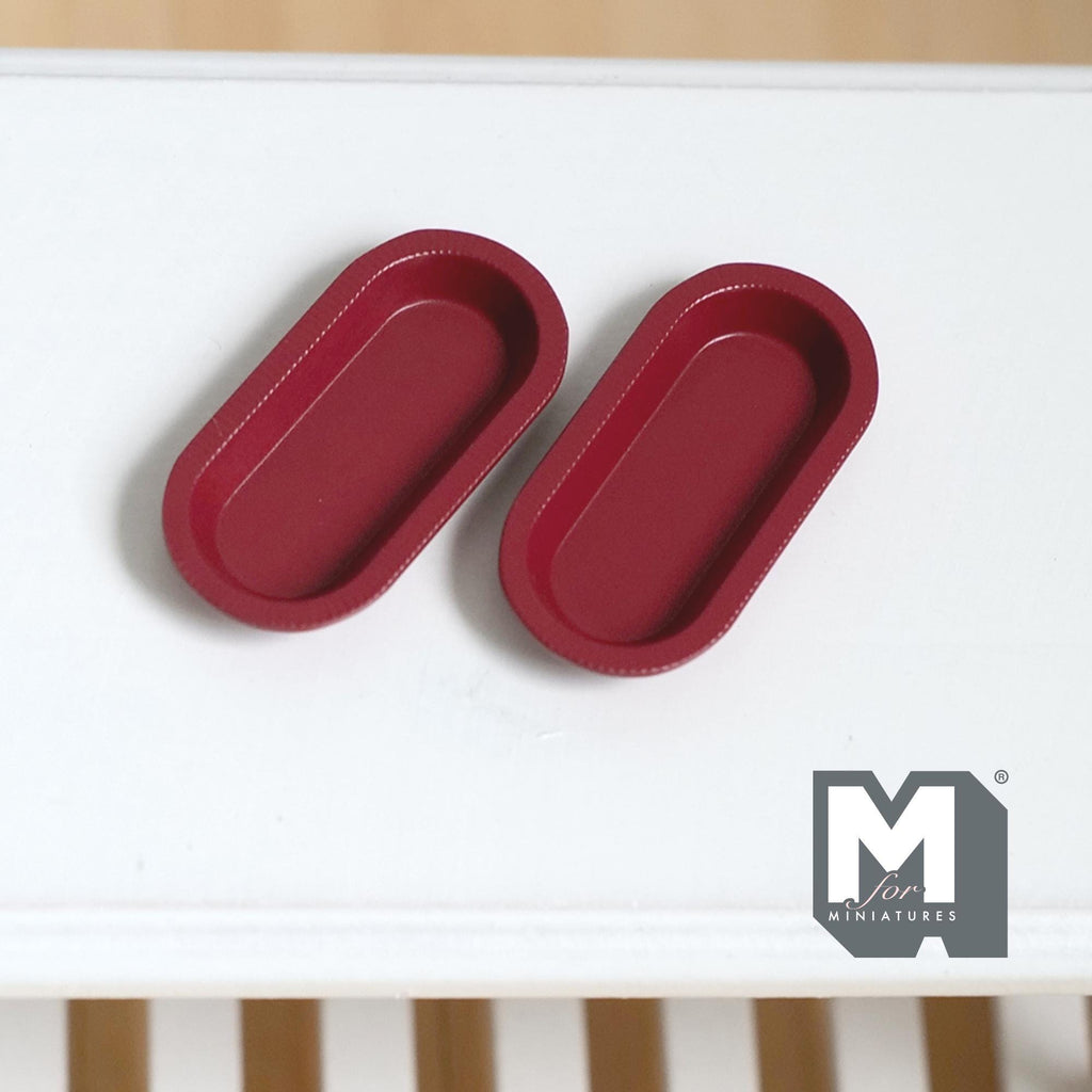 Miniature Oval Plates 1:12 Scale Dollhouse Tableware Oblong Plates Set of 2 , 1-1/4 inch long (red) (metal) - A043
