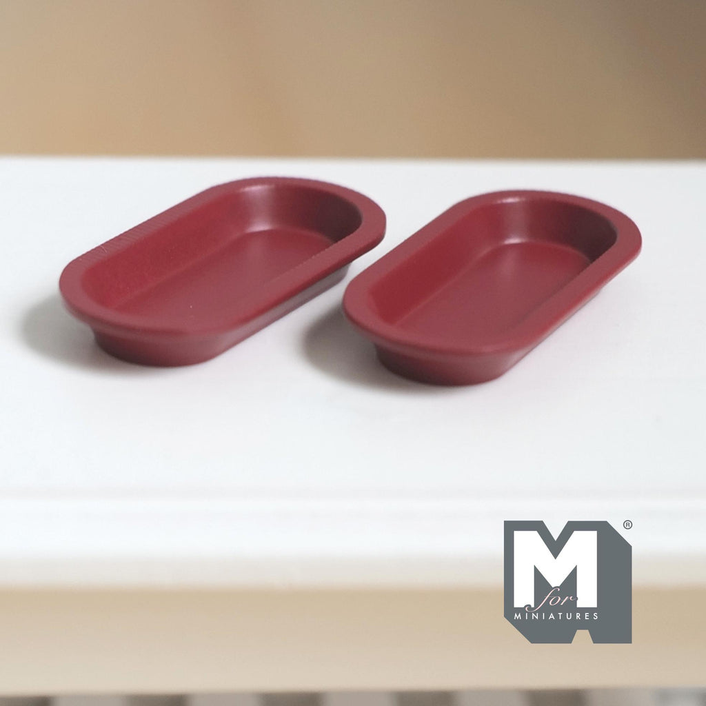 Miniature Oval Plates 1:12 Scale Dollhouse Tableware Oblong Plates Set of 2 , 1-1/4 inch long (red) (metal) - A043