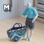 Miniature Woven Laundry Bag 1:12 Scale Geometric Patter Tote Bag 2-3/4 inch wide - C043
