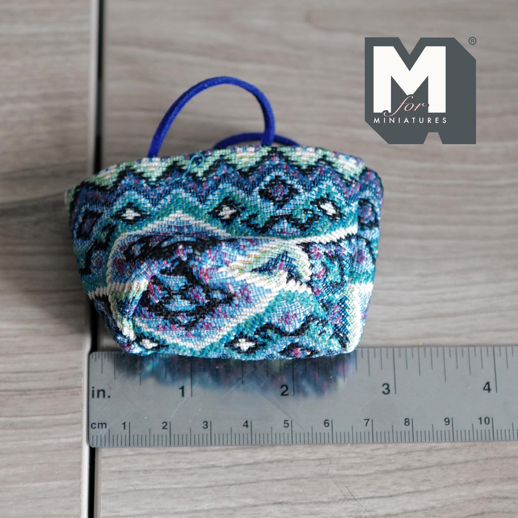 Miniature Woven Laundry Bag 1:12 Scale Geometric Patter Tote Bag 2-3/4 inch wide - C043