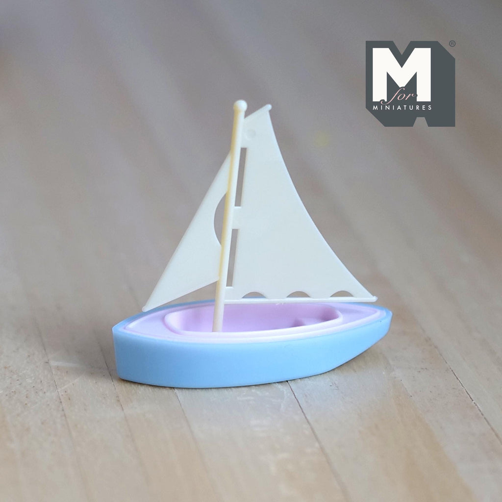 Miniature Sailing Ship 1:12 Scale Dollhouse Playroom Decoration Sail Boat 1-3/4 inch long (beige) - G056