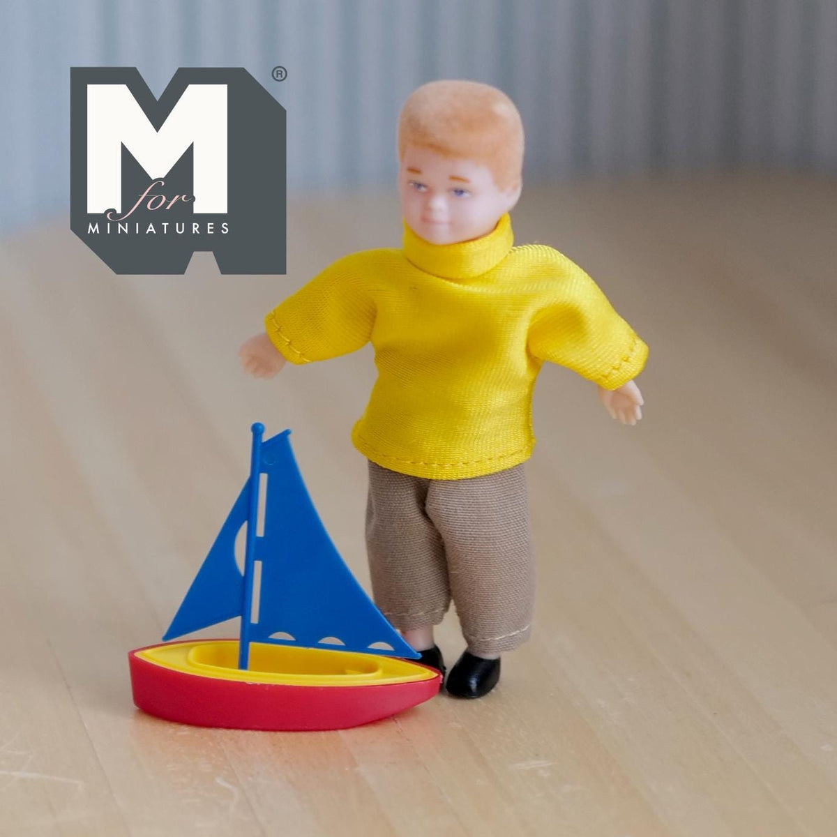 Miniature Sailing Ship 1:12 Scale Dollhouse Playroom Decoration Sail Boat 1-3/4 inch long (blue) - G056