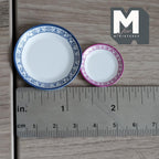 Miniature Blue and Purple Floral Plates Set 1:12 Scale Dollhouse Kitchenware Vintage Style Dishes Fine China Tableware (plastic) - B048