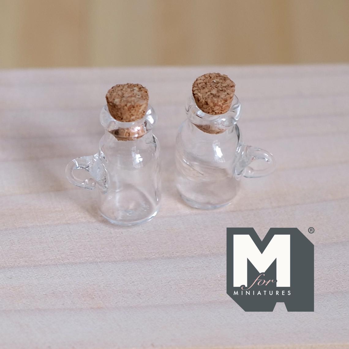 Miniature Glass Bottles with Handles and Cork Lids 1:12 Scale Dollhouse Vintage Style Beer Bottles Set of 2 - E073