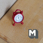 Miniature Red Alarm Clock Twin Bell 1:12 Scale Dollhouse Supplies Bell Clock 5/8 inch tall (metal) - B052