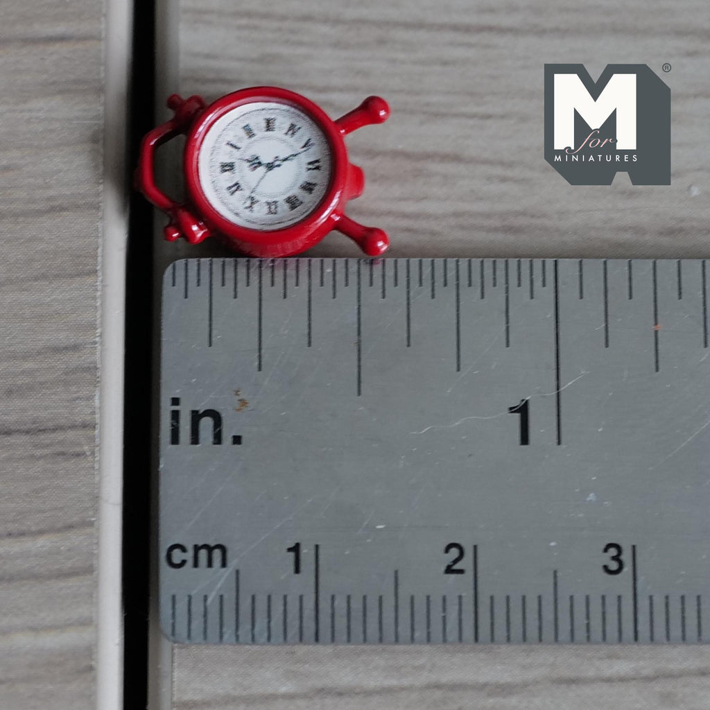 Miniature Red Alarm Clock Twin Bell 1:12 Scale Dollhouse Supplies Bell Clock 5/8 inch tall (metal) - B052