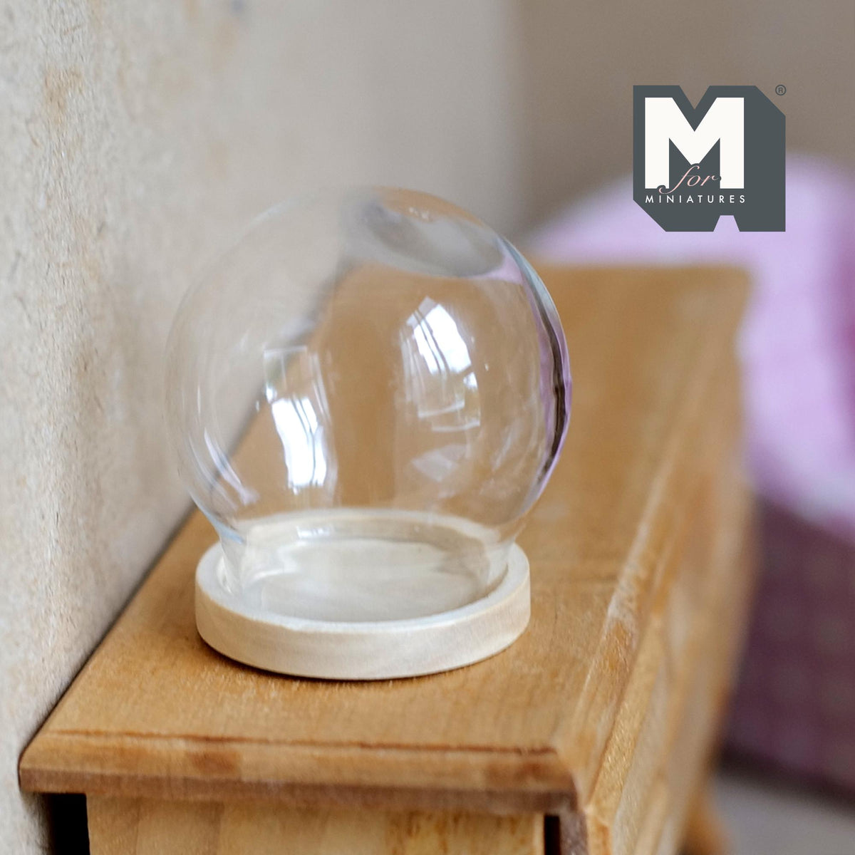 Miniature Glass Globe with Wood Base Dollhouse Glass Dome Display Terrarium 1-9/16 inch tall (large) - A098
