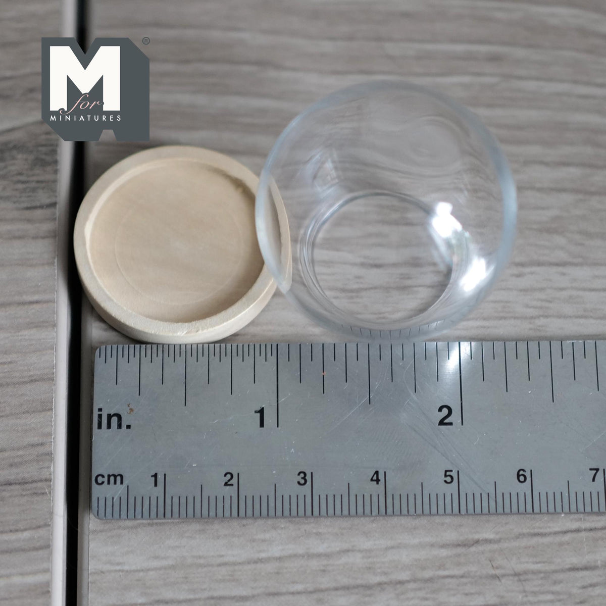 Miniature Glass Globe with Wood Base Dollhouse Glass Dome Display Terrarium 1-9/16 inch tall (large) - A098
