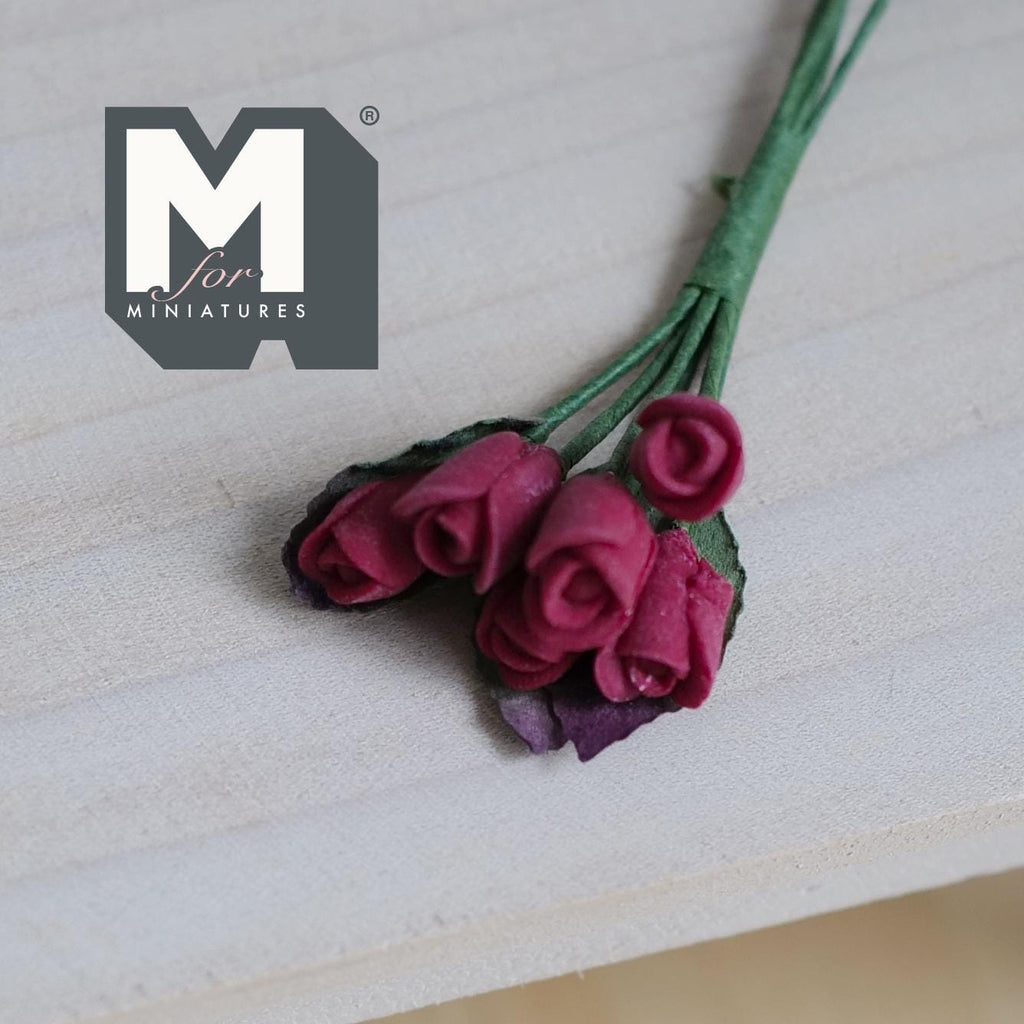 1:12 Scale Miniature Red Rose Bunch, Flower Stem for Fairy Garden and Diorama, 3-15/16 inch long