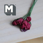 1:12 Scale Miniature Red Rose Bunch, Flower Stem for Fairy Garden and Diorama, 3-15/16 inch long
