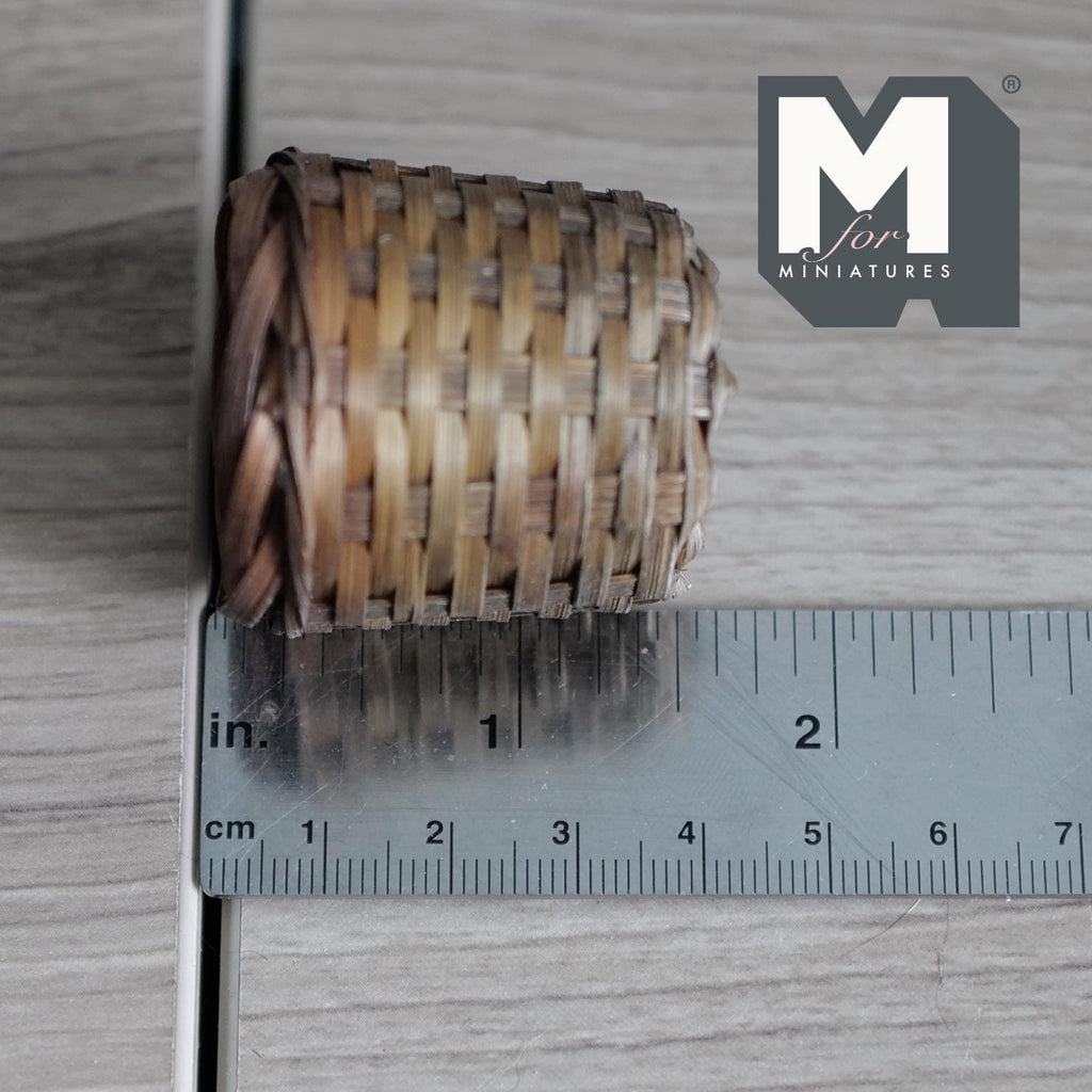 1:12 Scale Miniature Woven Brown Basket Dollhouse Rattan Hamper Laundry Basket Tiny Wicker Storage Bin 1-1/2 inch tall - D053