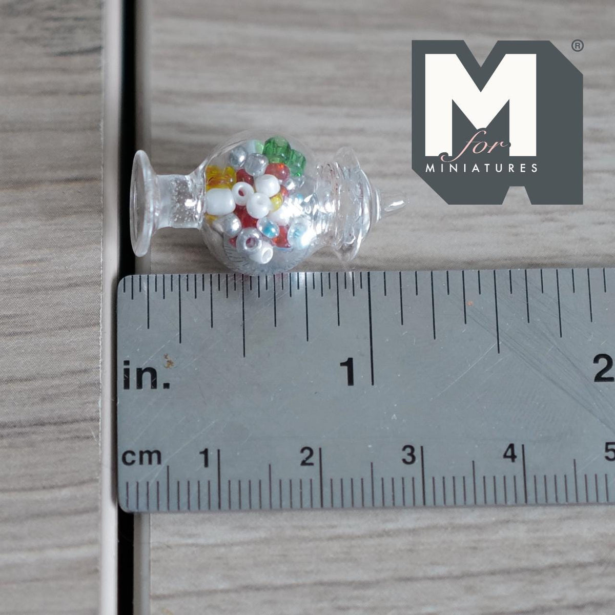 Miniature Glass Jar with Gumballs 1:12 Scale Dollhouse Kitchen Decor 1-1/16 inch tall (fixed lid) - E055