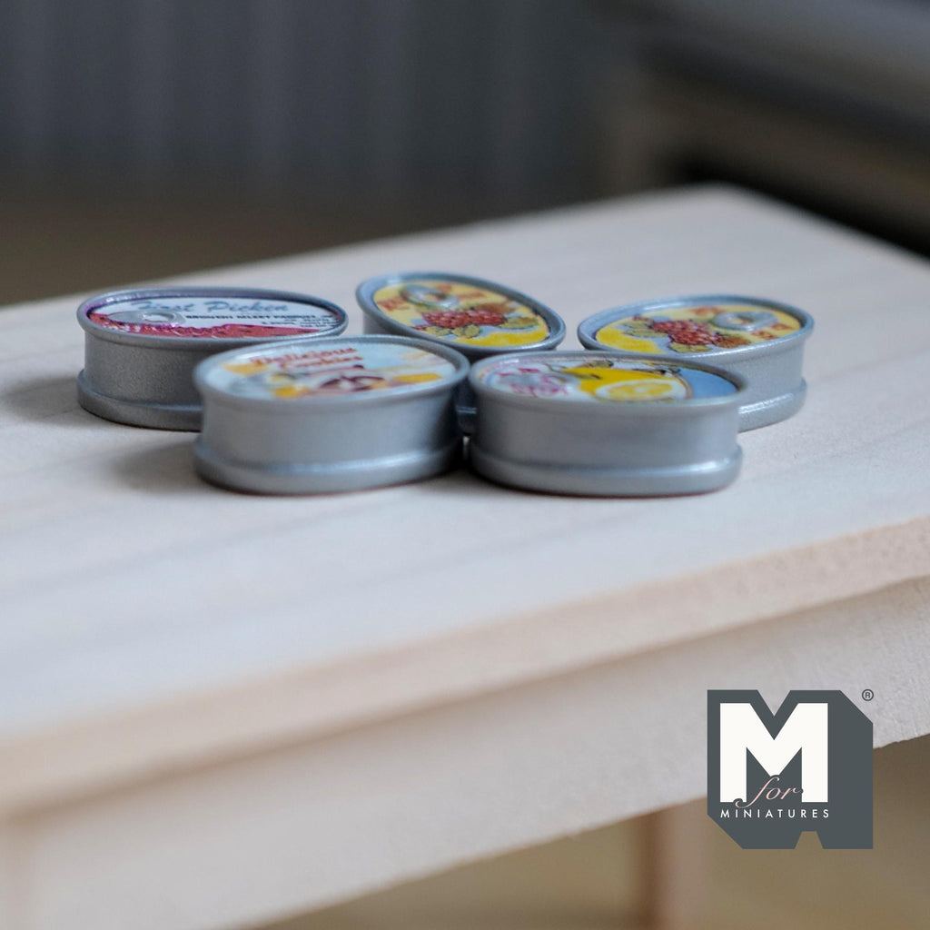 Miniature Oval Food Cans Set of 5 Dollhouse Kitchen Food Decors 3/4 inch long (resin) - E032