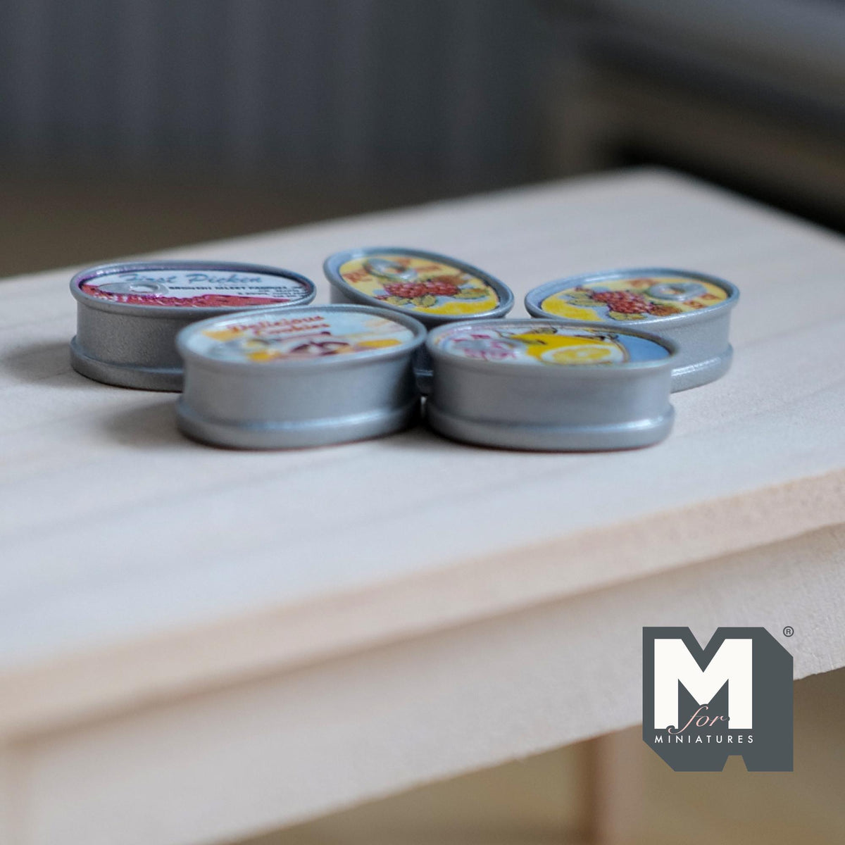 Miniature Oval Food Cans Set of 5 Dollhouse Kitchen Food Decors 3/4 inch long (resin) - E032