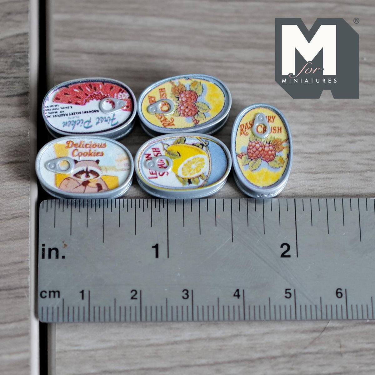 Miniature Oval Food Cans Set of 5 Dollhouse Kitchen Food Decors 3/4 inch long (resin) - E032