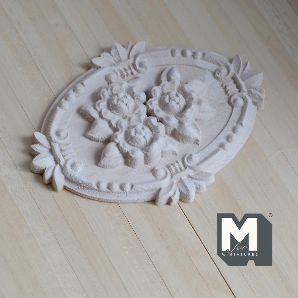 1:12 Scale Miniature Multi-Layer Leaf Ceiling Rose, Floral Ceiling Medallion, Unfinished, Ready to Paint, 5-3/8 inch long
