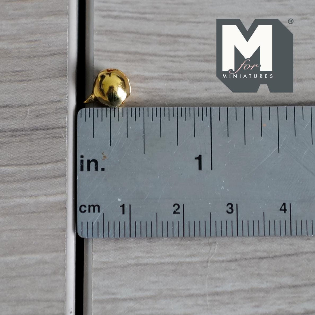 1:12 Scale Miniature Globe Bells Set of 10, Craft Charms with String, Metal Plated, 5/16 inch dia.