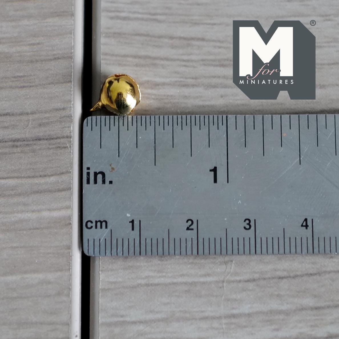 1:12 Scale Miniature Globe Bells Set of 10, Craft Charms with String, Metal Plated, 5/16 inch dia.