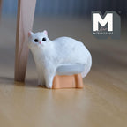 Miniature White Cat Sitting on Stool 1:12 Scale Dollhouse Pet Feline Figurine 1-5/16 inch long (resin) - C048