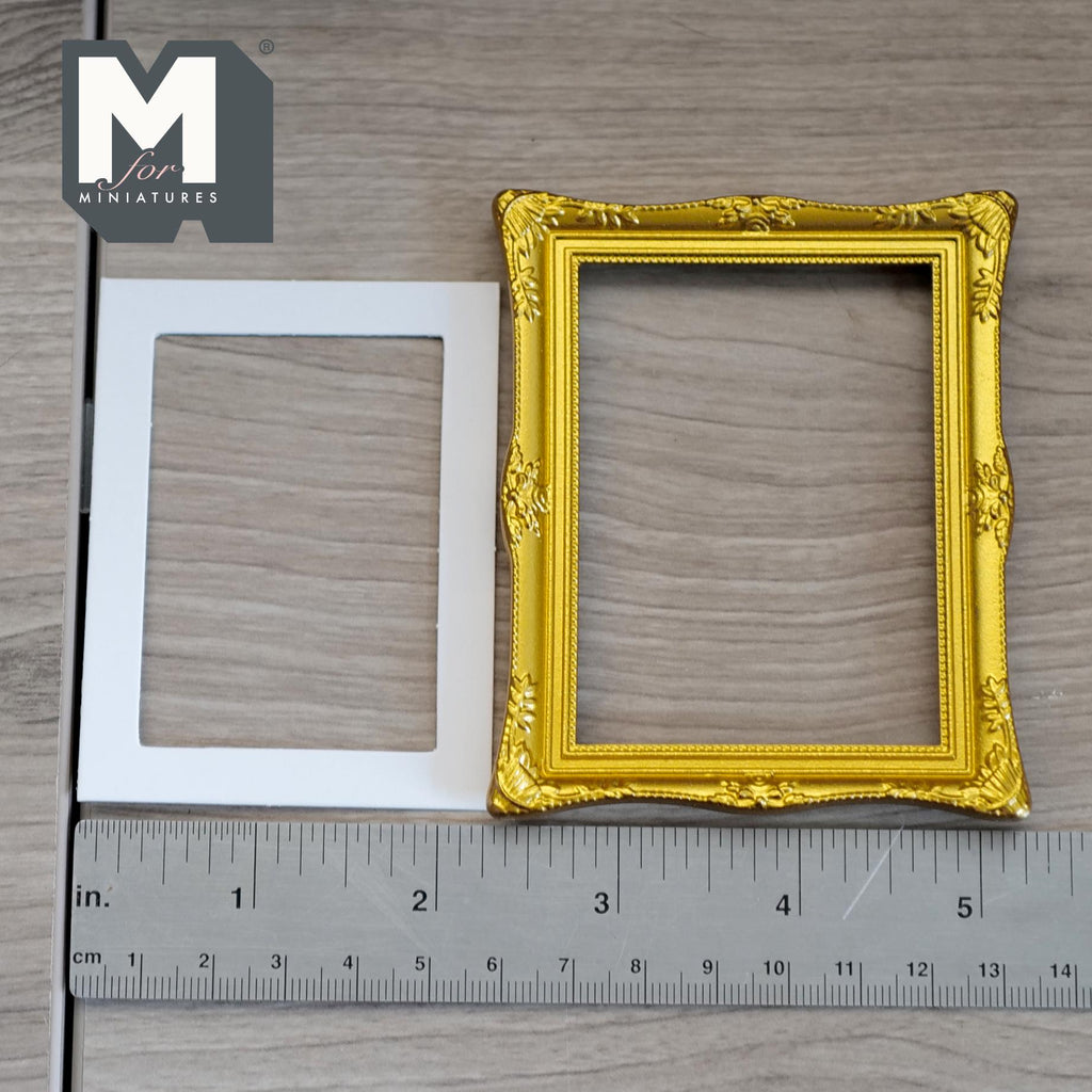 Miniature Ornate Picture Frame 1:12 Scale Dollhouse Large Size Painting Frame 3-9/16 inch tall (gold) - A054