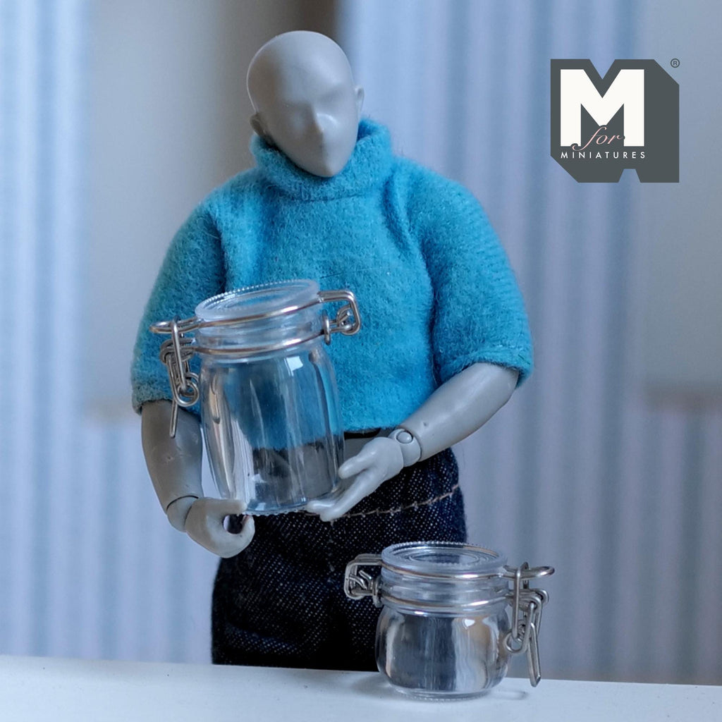 Miniature Swing Top Jars 1:12 Scale Dollhouse Kitchen Large Size Clamp Lid Flip Top Storage Canisters Set of 2 (clear) - A025