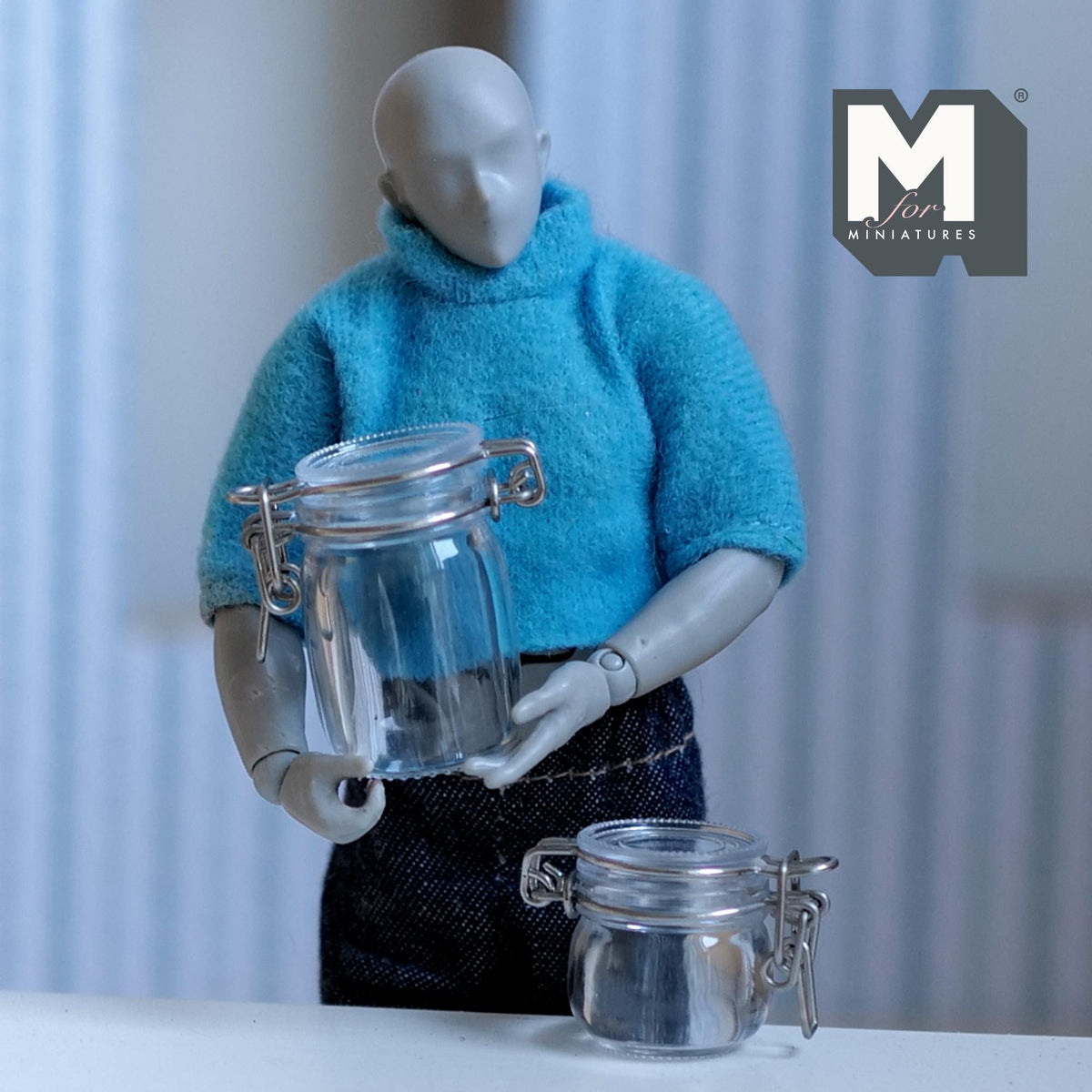 Miniature Swing Top Jars 1:12 Scale Dollhouse Kitchen Large Size Clamp Lid Flip Top Storage Canisters Set of 2 (clear) - A025