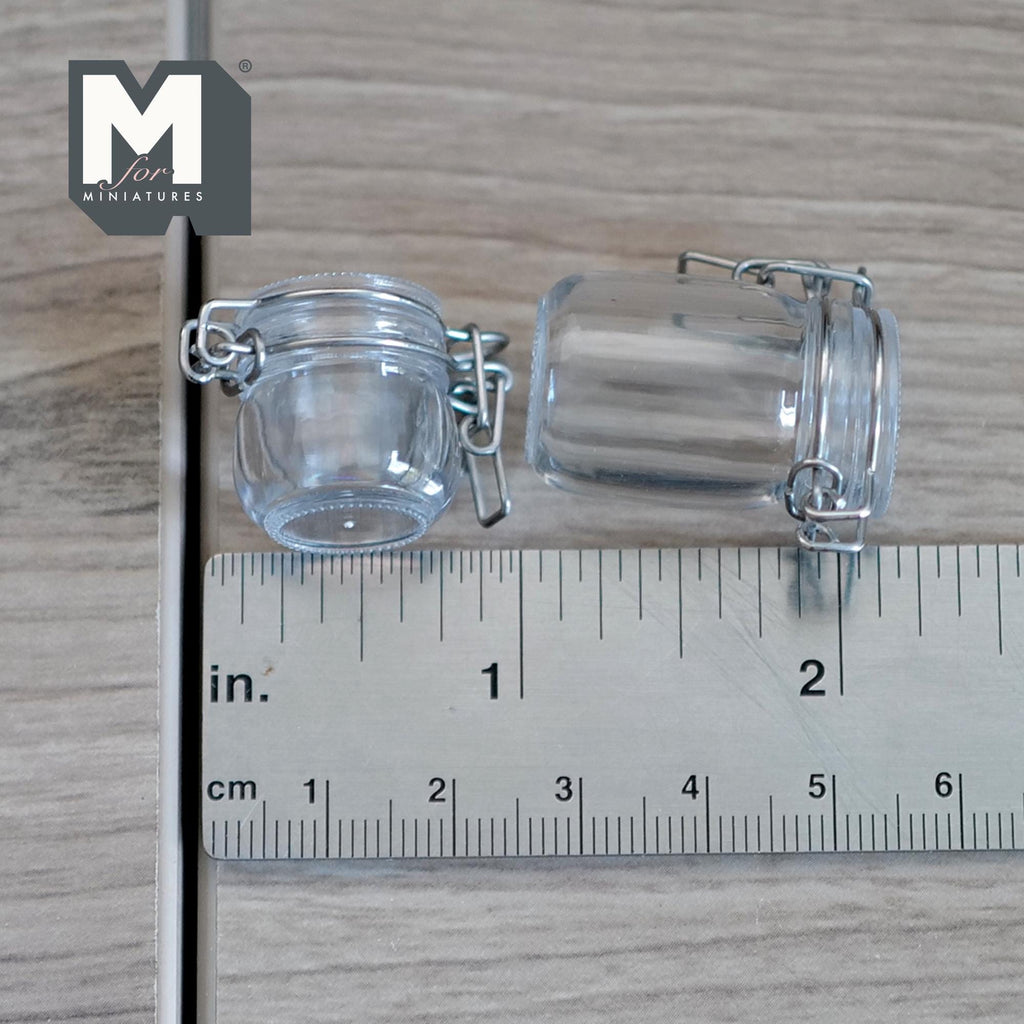 Miniature Swing Top Jars 1:12 Scale Dollhouse Kitchen Large Size Clamp Lid Flip Top Storage Canisters Set of 2 (clear) - A025
