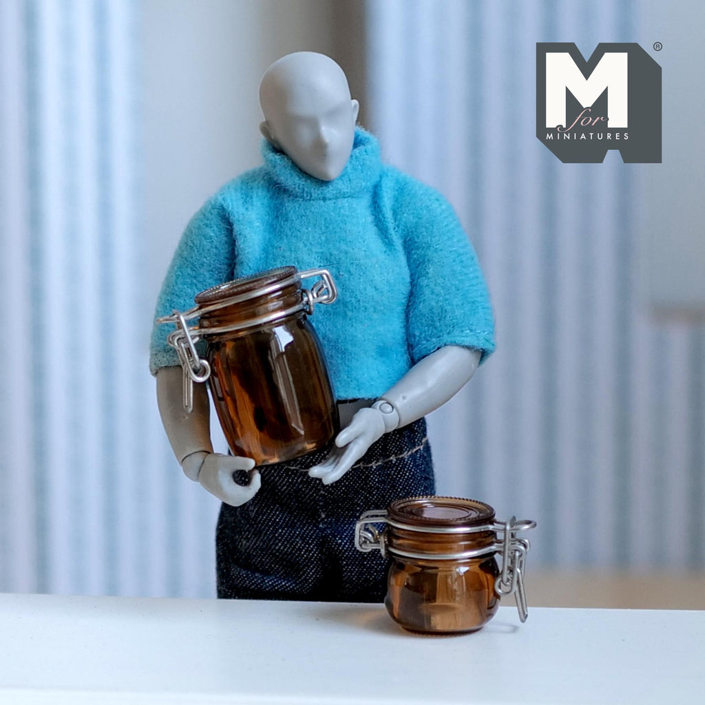 Miniature Swing Top Jars 1:12 Scale Dollhouse Kitchen Large Size Clamp Lid Flip Top Storage Canisters Set of 2 (brown) - A025