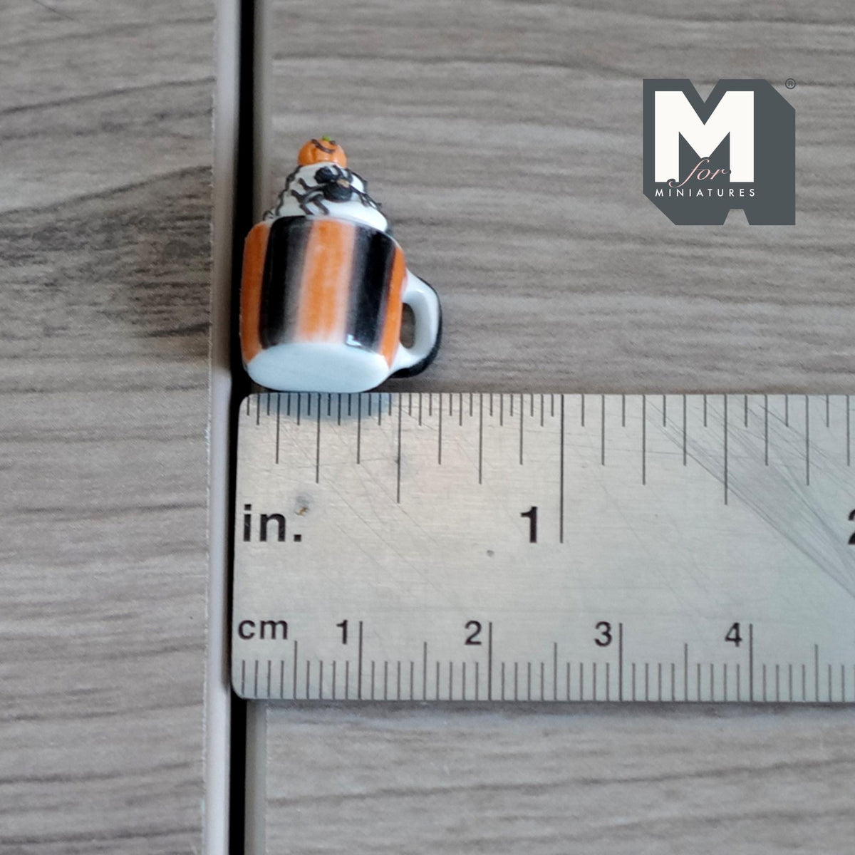 Miniature Spider and Cream Mug Halloween Themed Beverage 1:12 Scale Spooky Coffee Mug 13/16 inch tall - E095