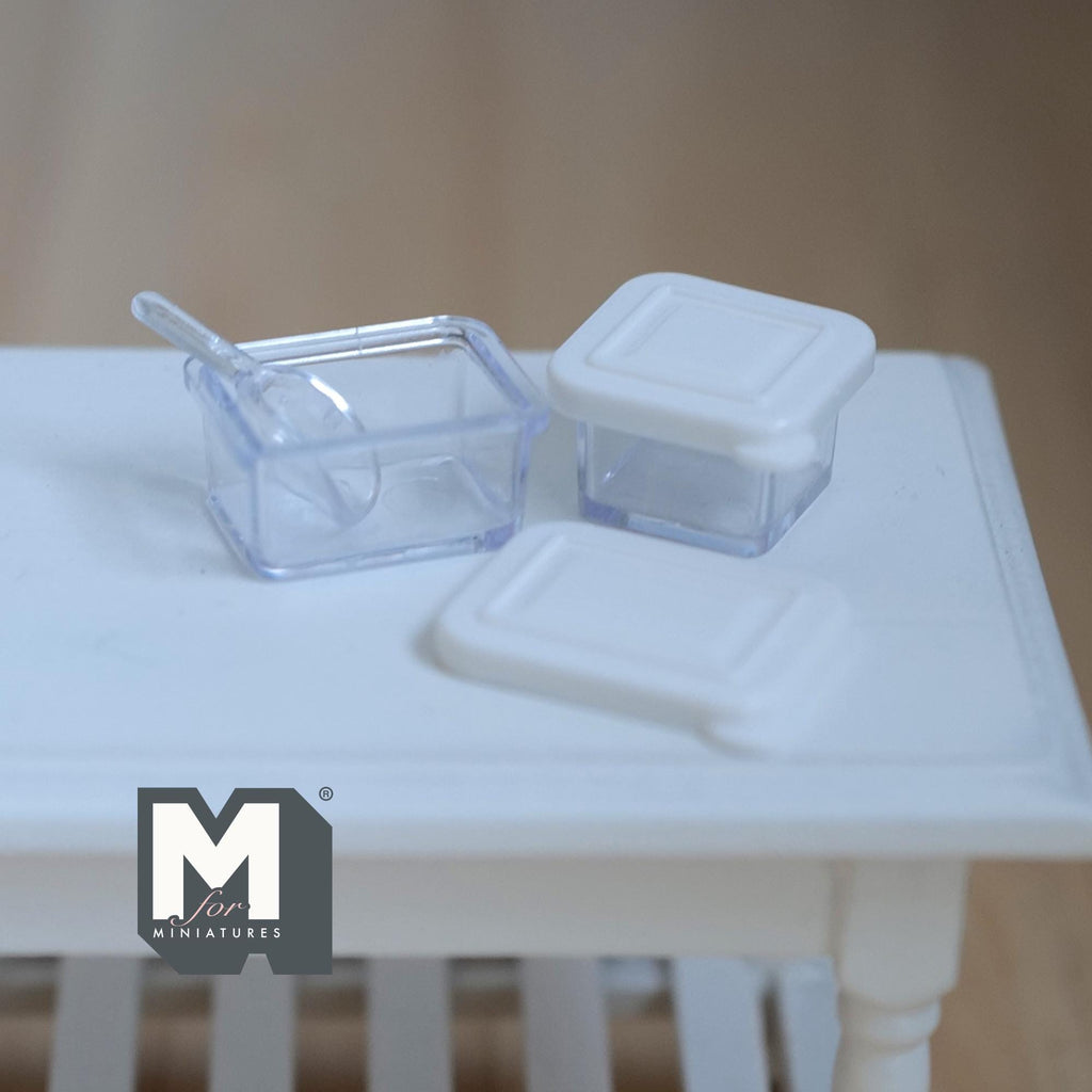 Miniature Plastic Food Containers with Lids and Scoop 1:12 Scale Dollhouse Kitchen Accessories Set of 3 - H016