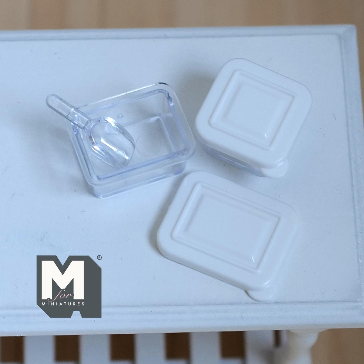 Miniature Plastic Food Containers with Lids and Scoop 1:12 Scale Dollhouse Kitchen Accessories Set of 3 - H016
