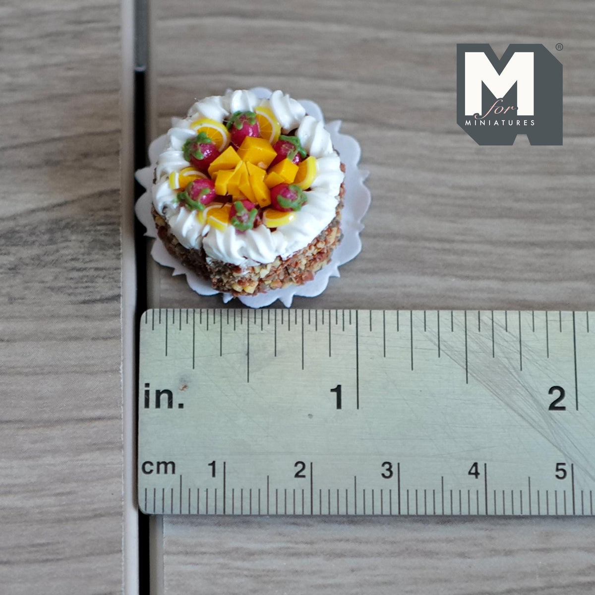 Miniature Sliced Strawberries Cake 1:12 Scale Birthday Cake 7/8 inch dia. - D025