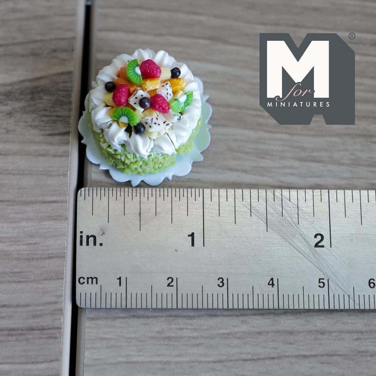 Miniature Sliced Mixed Fruit Cake 1:12 Scale Dollhouse Dessert Kiwi Strawberry Mango Cake - E014