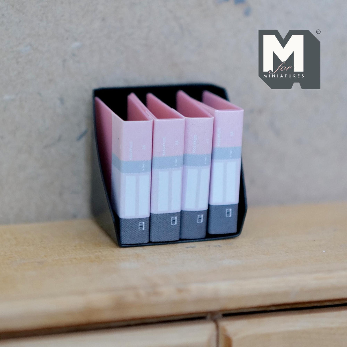 Miniature Binder Organizer 1:12 Scale Office Folders File Stand Stationary Accessories 1 inch tall (pink) - C046