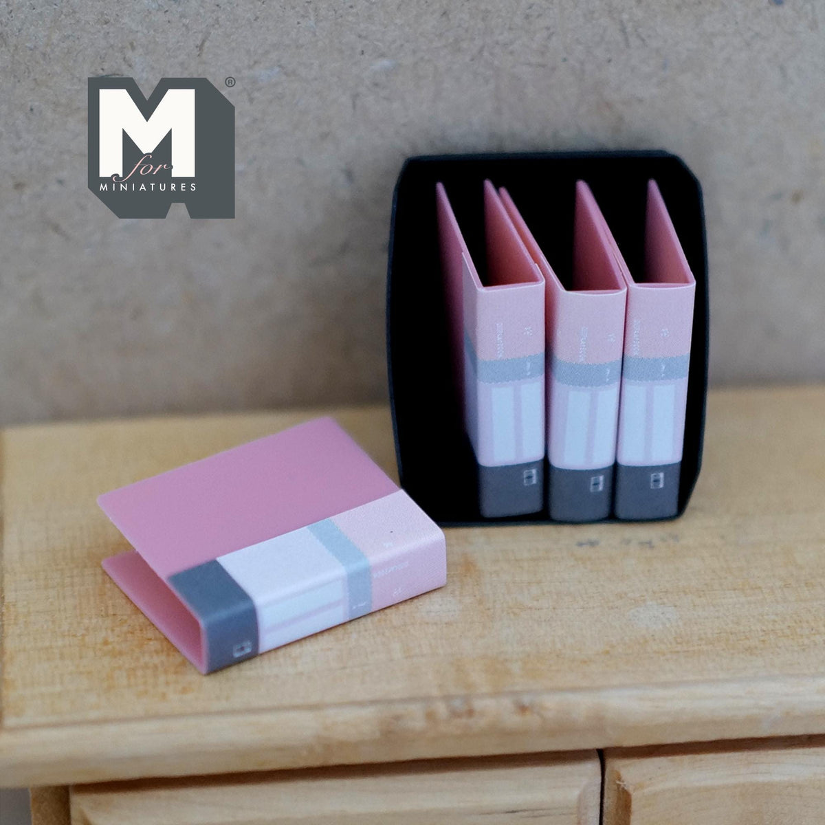 Miniature Binder Organizer 1:12 Scale Office Folders File Stand Stationary Accessories 1 inch tall (pink) - C046