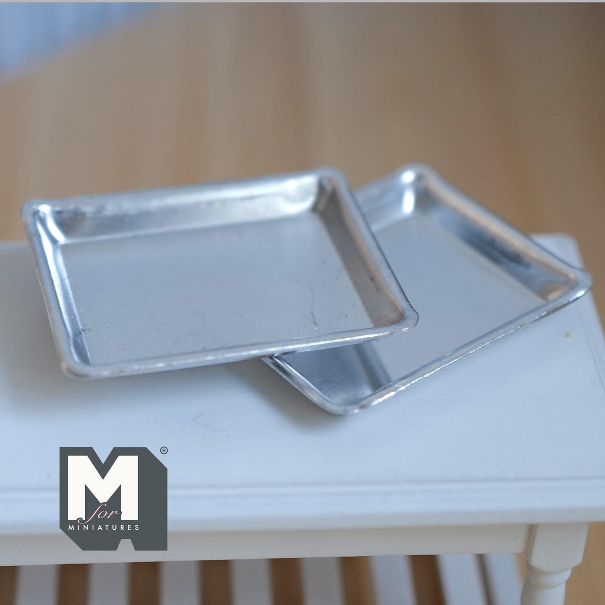 Miniature Aluminum Baking Pans 1:12 Dollhouse Kitchen Accessories Bakery Trays 2 Piece Set 2-1/16 inch long - F028