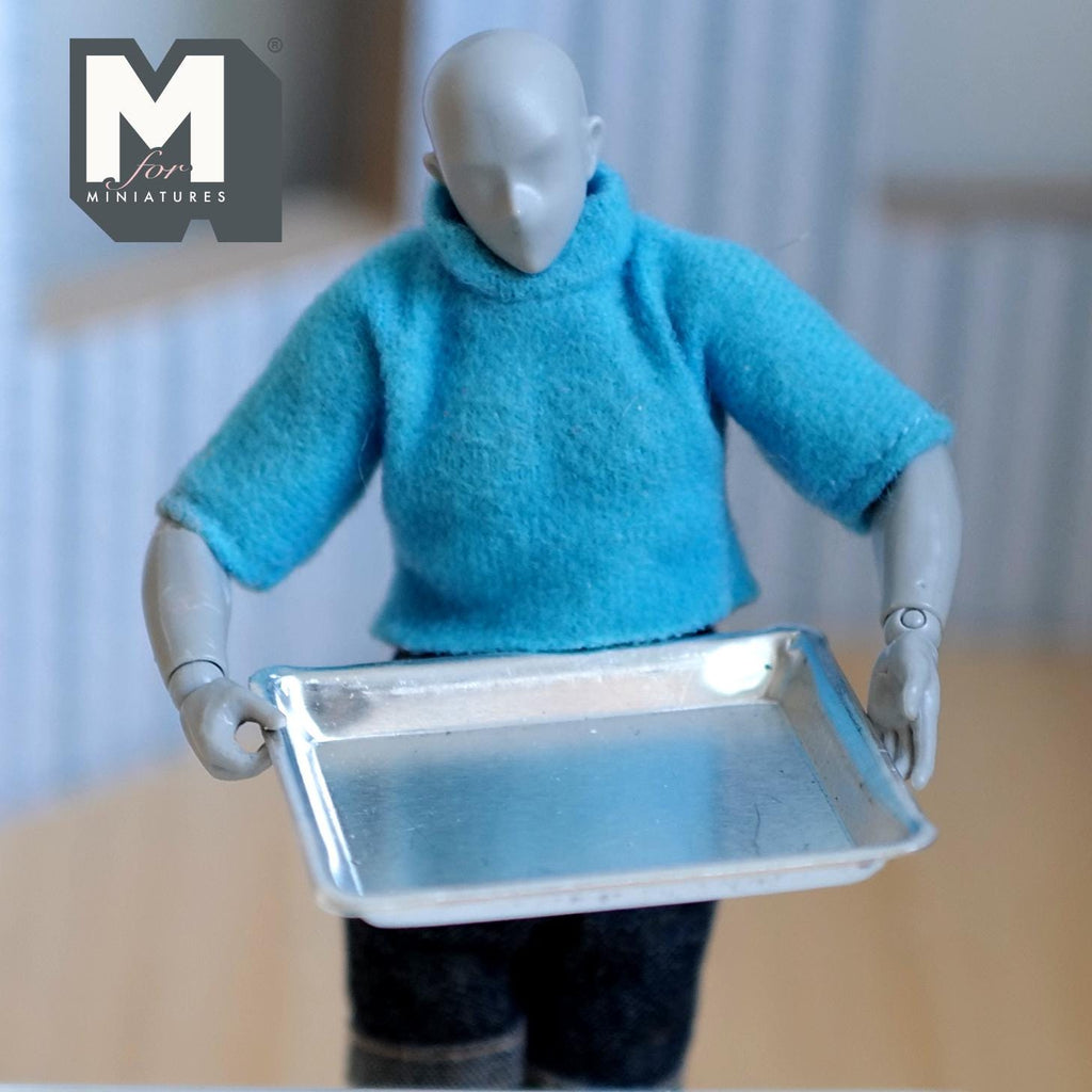 Miniature Aluminum Baking Pans 1:12 Dollhouse Kitchen Accessories Bakery Trays 2 Piece Set 2-1/16 inch long - F028