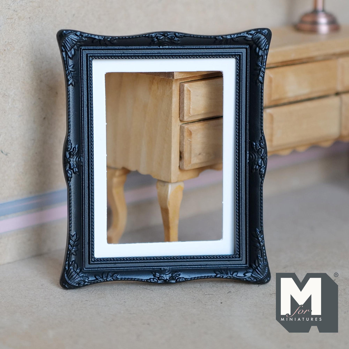 Miniature Ornate Picture Frame 1:12 Scale Dollhouse Large Size Painting Frame 3-9/16 inch tall (black) - A054