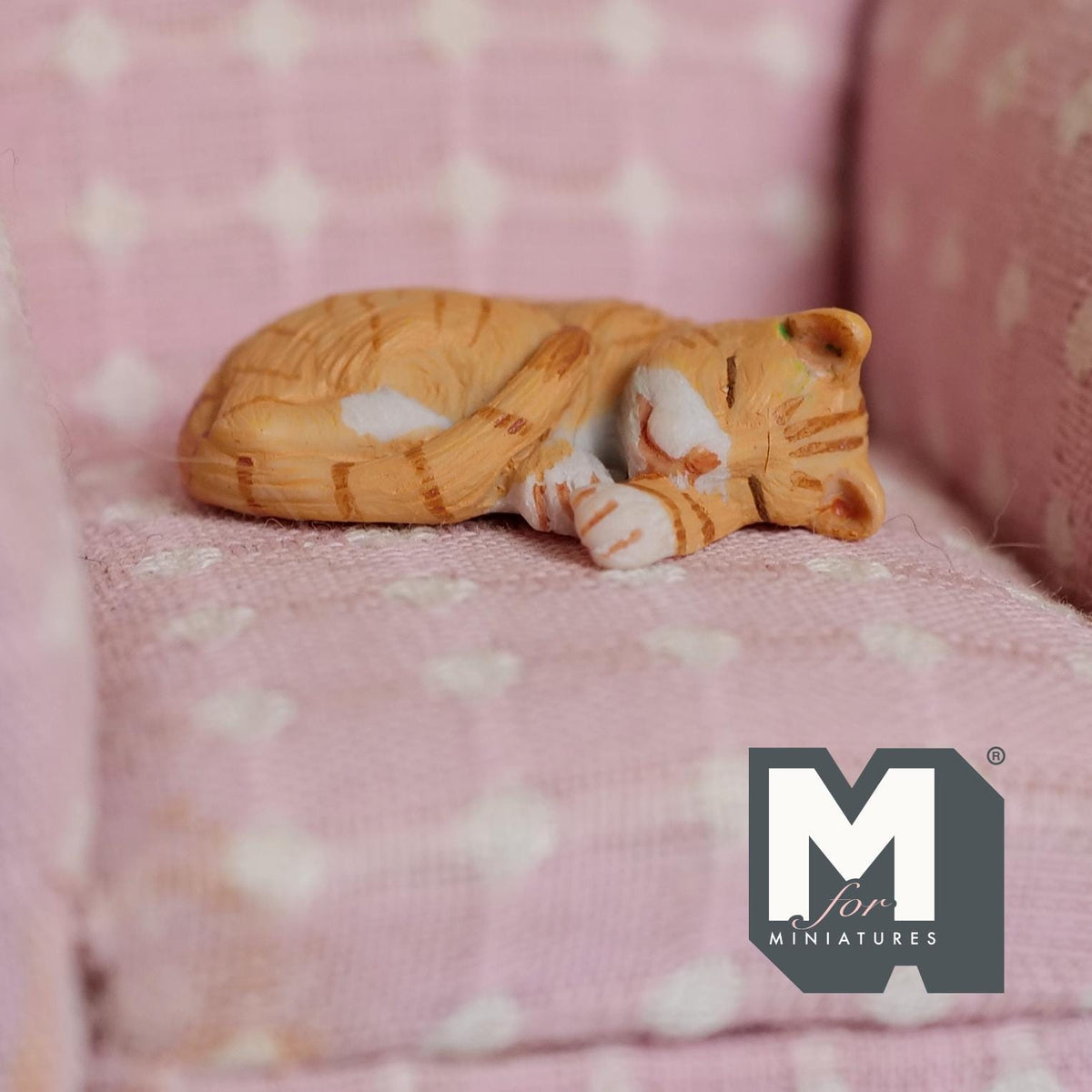 1:12 Scale Miniature Sleeping Tabby Cat Dollhouse Animal 1-3/16 inch long (resin) - C070