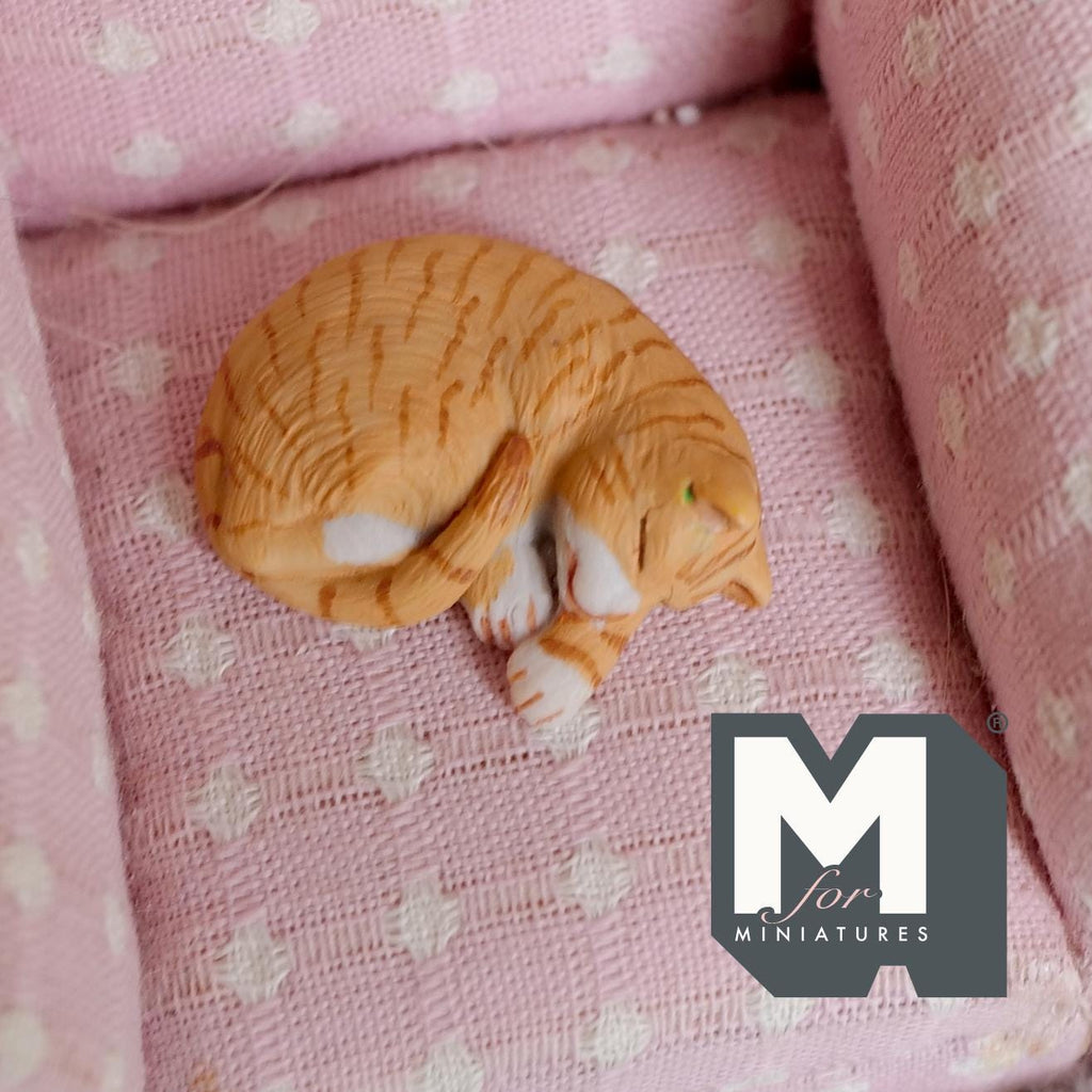 1:12 Scale Miniature Sleeping Tabby Cat Dollhouse Animal 1-3/16 inch long (resin) - C070